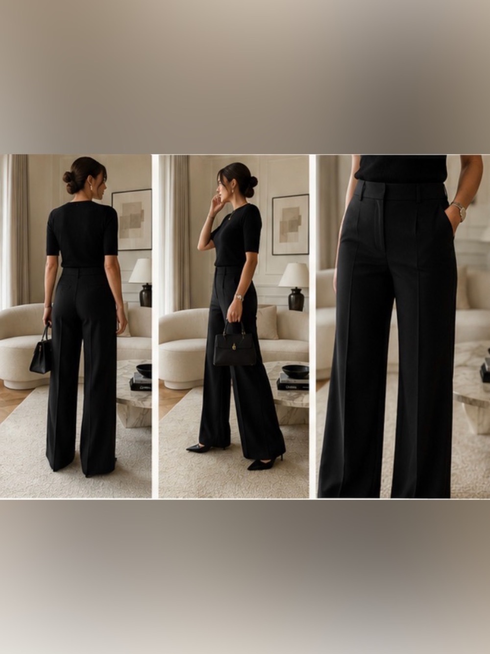 Prada Black Stretch Wide Leg Dress Pants Tailored Trousers Size 28 - Picture 2 of 9